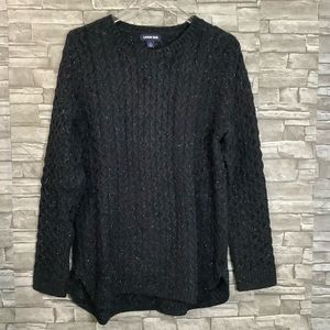 Land’s End crewneck cable  knitted black sweater Size L (C013)